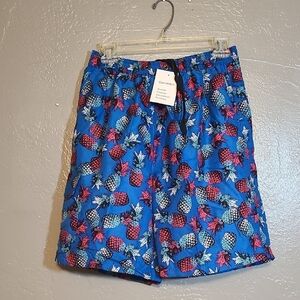 Dumolpa Blue Pineapple Men's Swim Shorts Size 38-42 NWT Drawstring/Elastic Waist